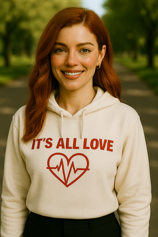 White Heartbeat Love Hoodie By IAL – Unisex Fleece Pullover It's All Love Clothing